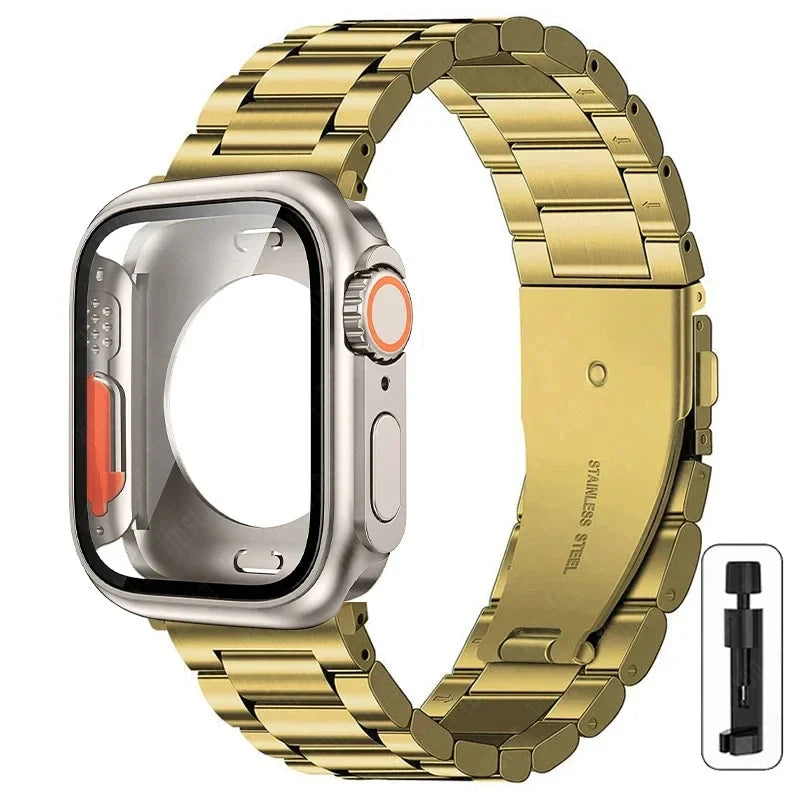 Edelstahlarmband + Ultra-Gehäuse für Apple Watch (44 mm, 45 mm, 41 mm, 40 mm, 42 mm) – Metallarmband für iWatch Series 9, 8, 7, 6, SE, 5 und 4 