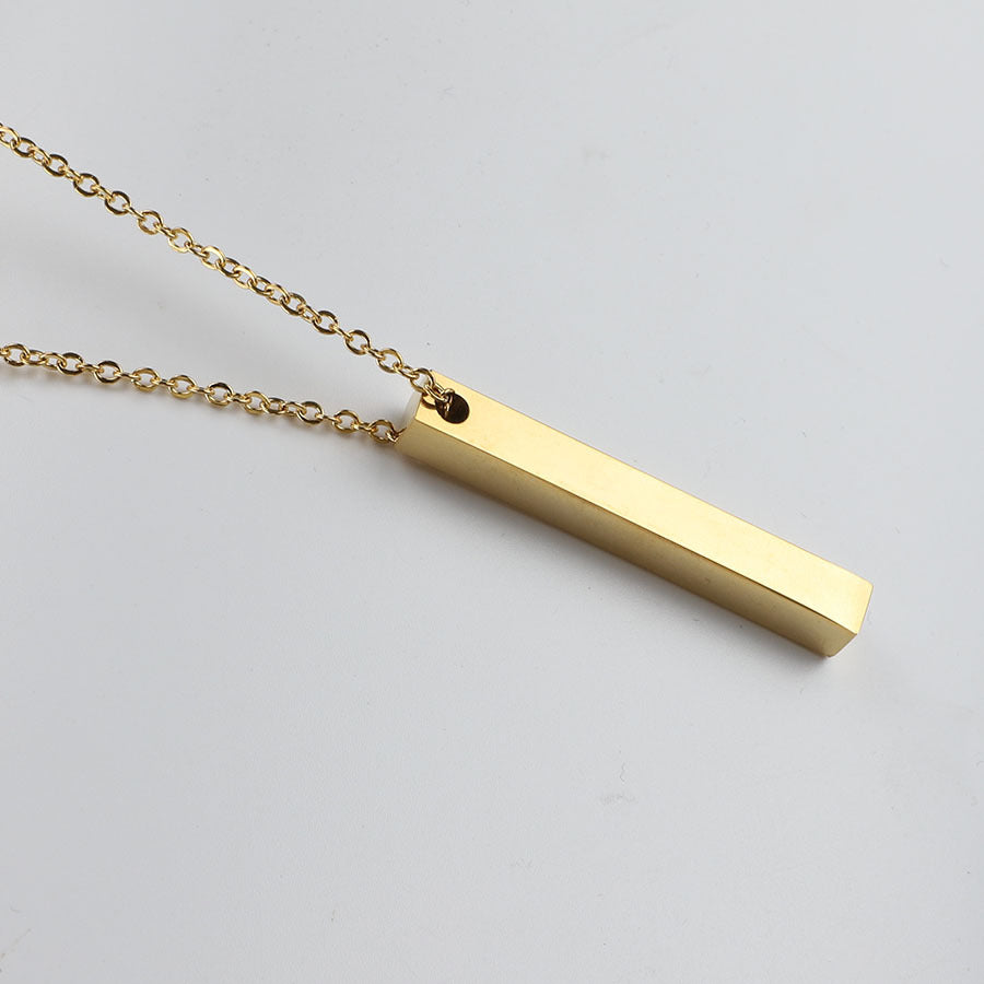 Personalized Bar Necklace - Engraved Stainless Steel Pendant Gold Silver