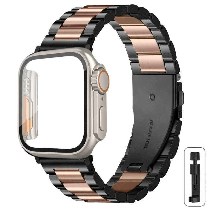 Edelstahlarmband + Ultra-Gehäuse für Apple Watch (44 mm, 45 mm, 41 mm, 40 mm, 42 mm) – Metallarmband für iWatch Series 9, 8, 7, 6, SE, 5 und 4 