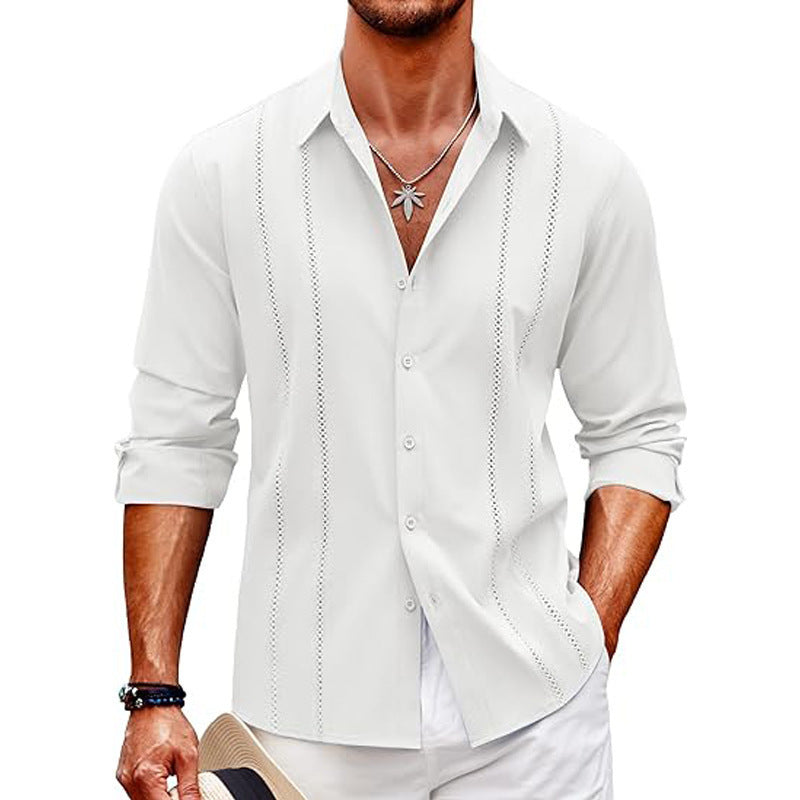 Camisa informal de manga larga con bolsillo - Camisa de botones con cuello tipo polo para hombre