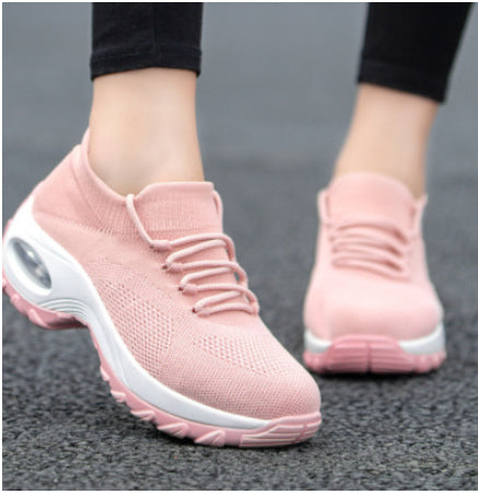 Women's Flying Knit Sneakers - Lightweight Breathable Slip-On Walking Shoes