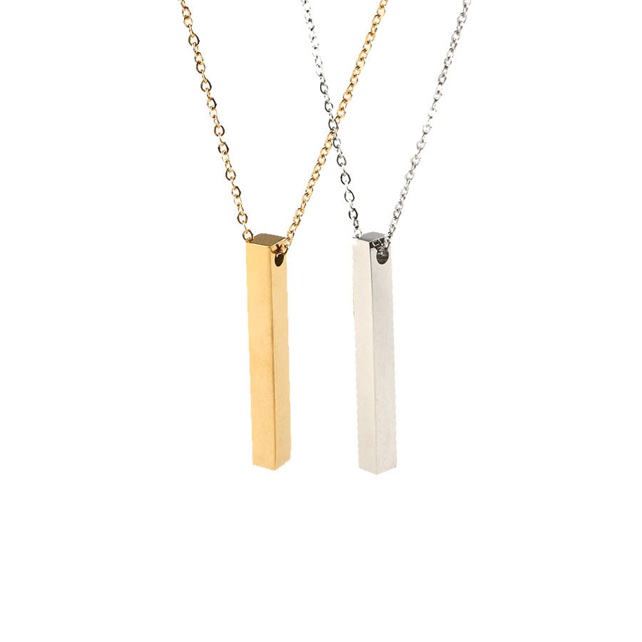 Personalized Bar Necklace - Engraved Stainless Steel Pendant Gold Silver