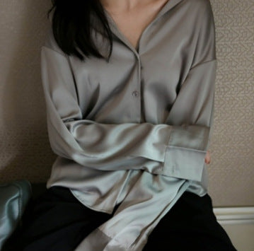 Women's Long-Sleeved Satin Shirt - Elegant Button-Down Blouse for Office, Casual & Evening Wear
