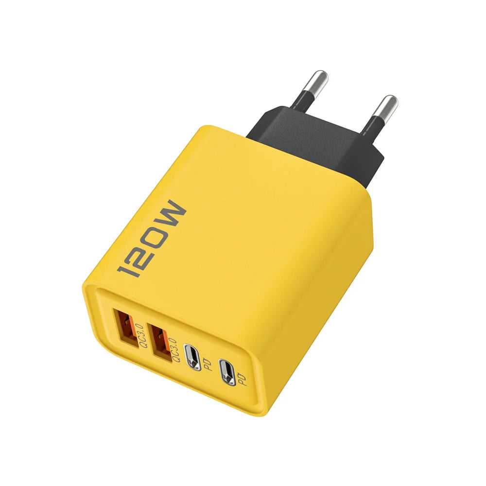 4-Port-USB-Ladegerät mit insgesamt 120 W, Typ-C-Schnellladeadapter für Mobiltelefone (iPhone, Samsung, Xiaomi, Huawei) 