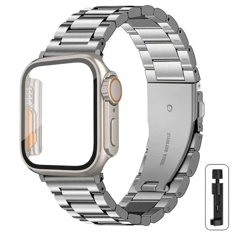 Edelstahlarmband + Ultra-Gehäuse für Apple Watch (44 mm, 45 mm, 41 mm, 40 mm, 42 mm) – Metallarmband für iWatch Series 9, 8, 7, 6, SE, 5 und 4 