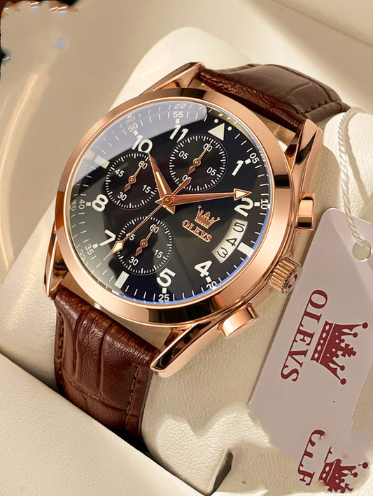OLEVS Luxury Men's Watch - Waterproof Chronograph Leather Strap