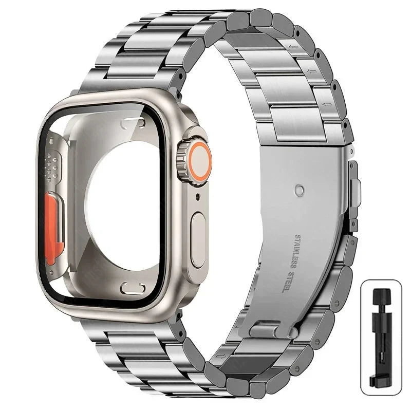 Edelstahlarmband + Ultra-Gehäuse für Apple Watch (44 mm, 45 mm, 41 mm, 40 mm, 42 mm) – Metallarmband für iWatch Series 9, 8, 7, 6, SE, 5 und 4 