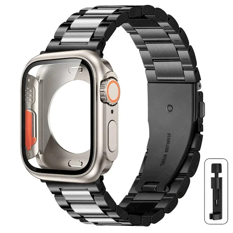 Edelstahlarmband + Ultra-Gehäuse für Apple Watch (44 mm, 45 mm, 41 mm, 40 mm, 42 mm) – Metallarmband für iWatch Series 9, 8, 7, 6, SE, 5 und 4 