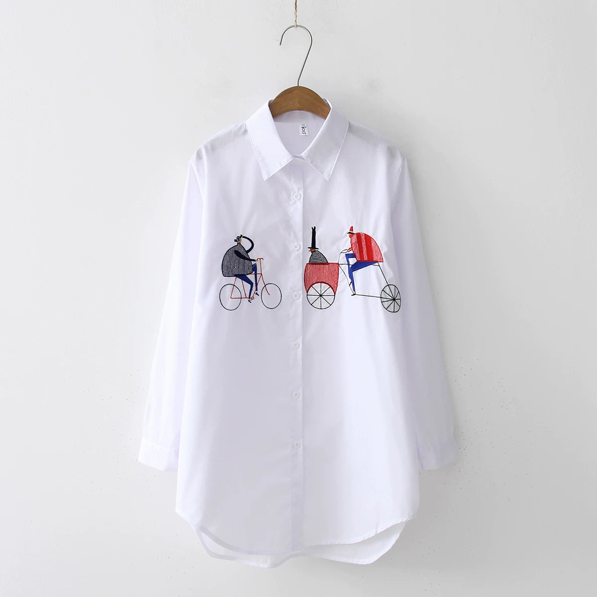 2024 New White Shirt Casual Button Up Turn Down Collar Female Blouse Long Sleeve Cotton Blouse Embroidery Blouse Lady 5083 50