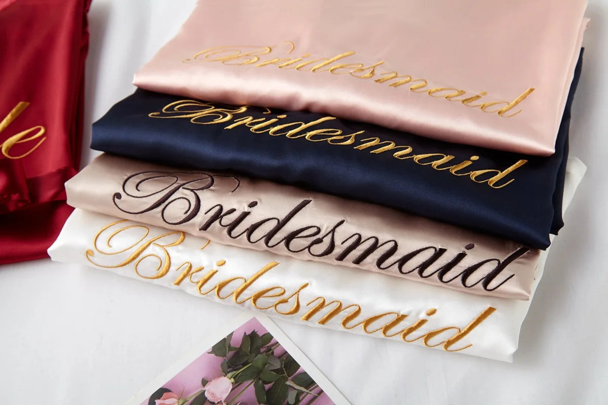 Floral Satin Kimono Robe - Bridal Bridesmaid Dressing Gown for Women