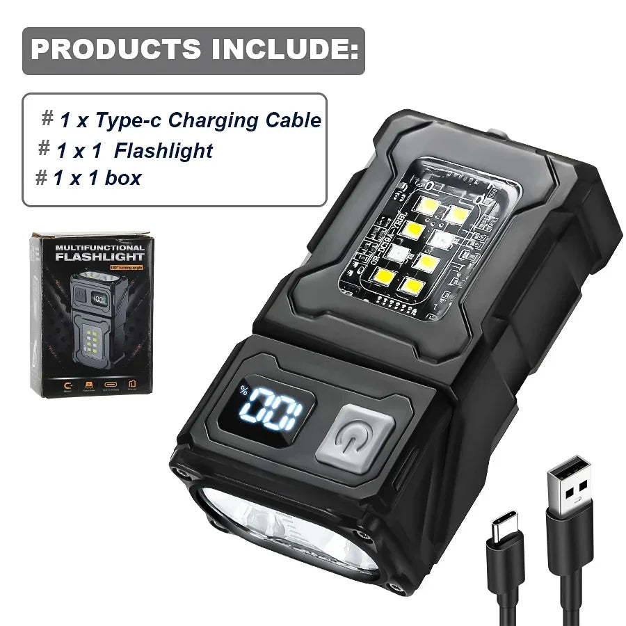 Mini-USB-wiederaufladbare LED-Taschenlampe, tragbar, mit Magnetverschluss, superhelle Campinglaterne, seitliches COB-Notlicht