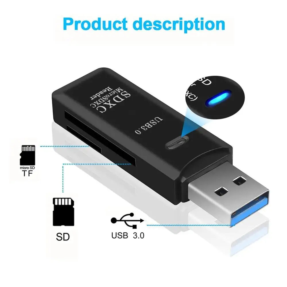 2-in-1 Multifunktions-USB-3.0-Kartenleser/Micro-SD-TF-Speicherkartenleser/USB-Flash-Laufwerk-Kartenleser-Adapter für PC/Laptops