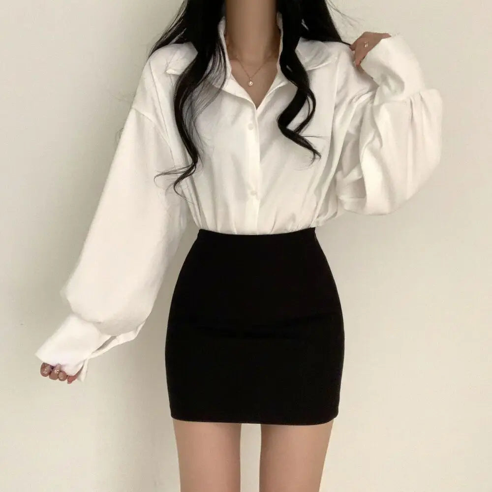 Puff Sleeve Temperament V-neck Professional White Shirt Women's Design Sense Large Size Inner Base Shirt Top