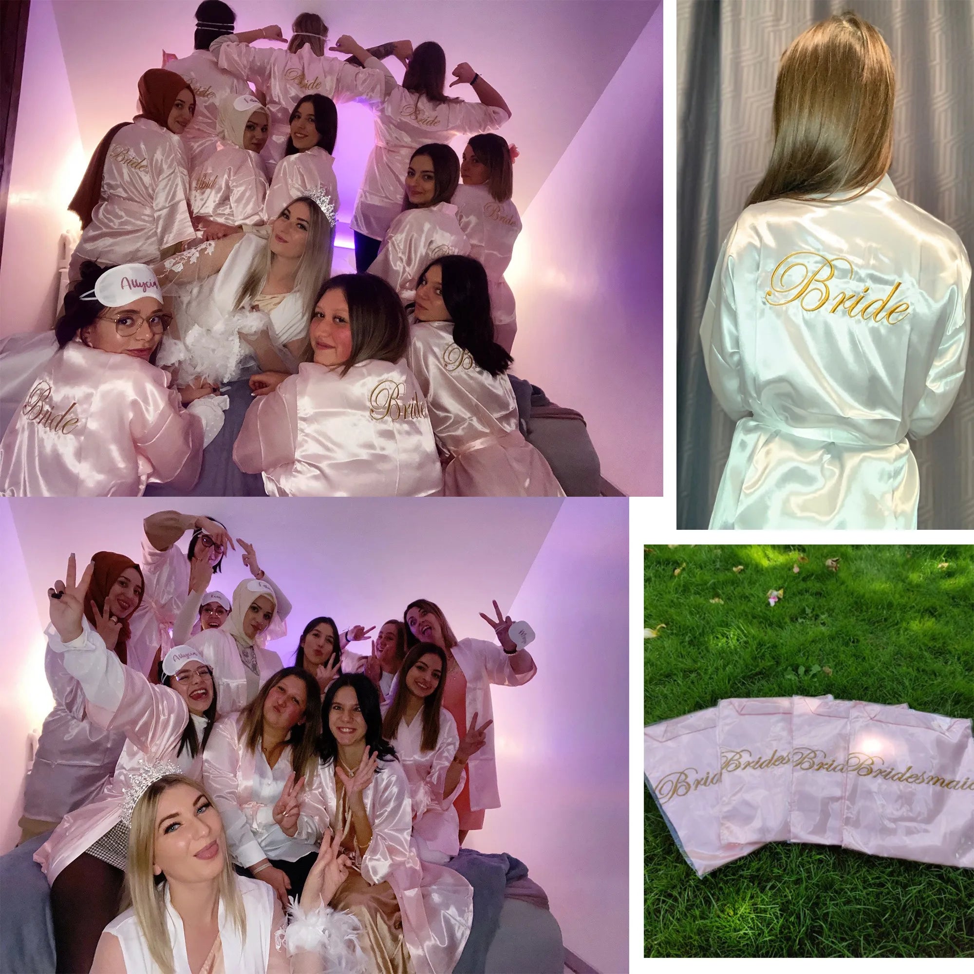 Floral Satin Kimono Robe - Bridal Bridesmaid Dressing Gown for Women