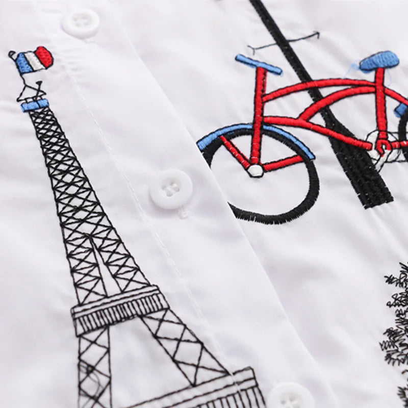 2024 New White Shirt Casual Button Up Turn Down Collar Female Blouse Long Sleeve Cotton Blouse Embroidery Blouse Lady 5083 50