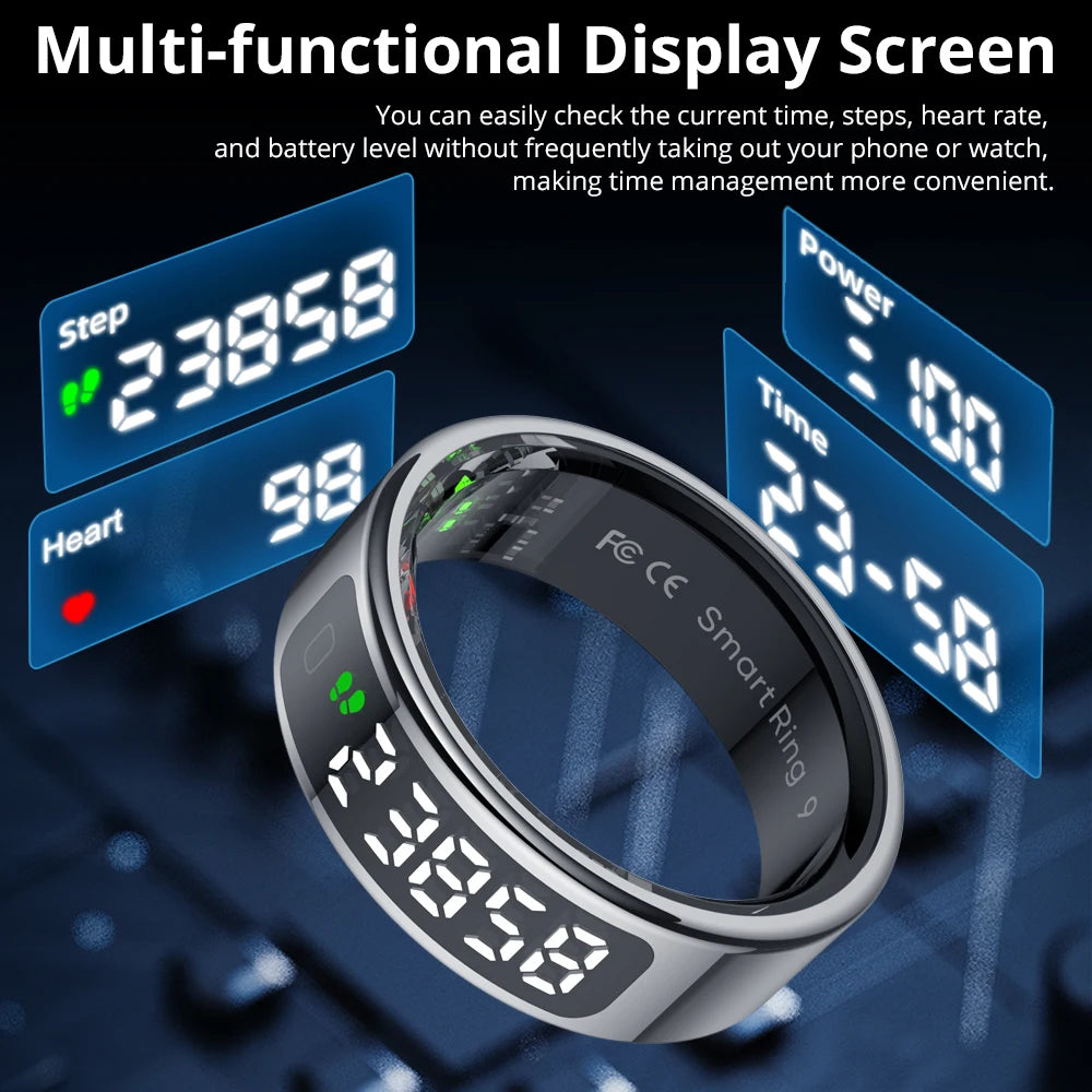 R12 Smart Ring – 24/7 Health Tracking with Touch Screen & Wireless Charge, 5 ATM Waterproof For Men Women