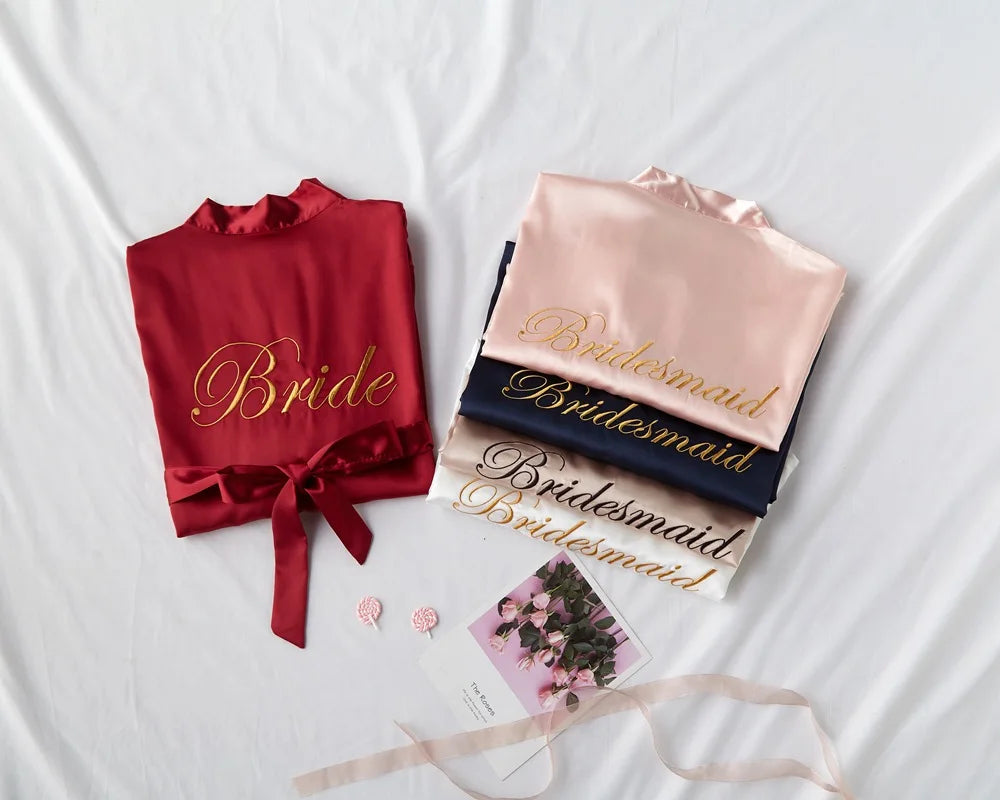 Floral Satin Kimono Robe - Bridal Bridesmaid Dressing Gown for Women