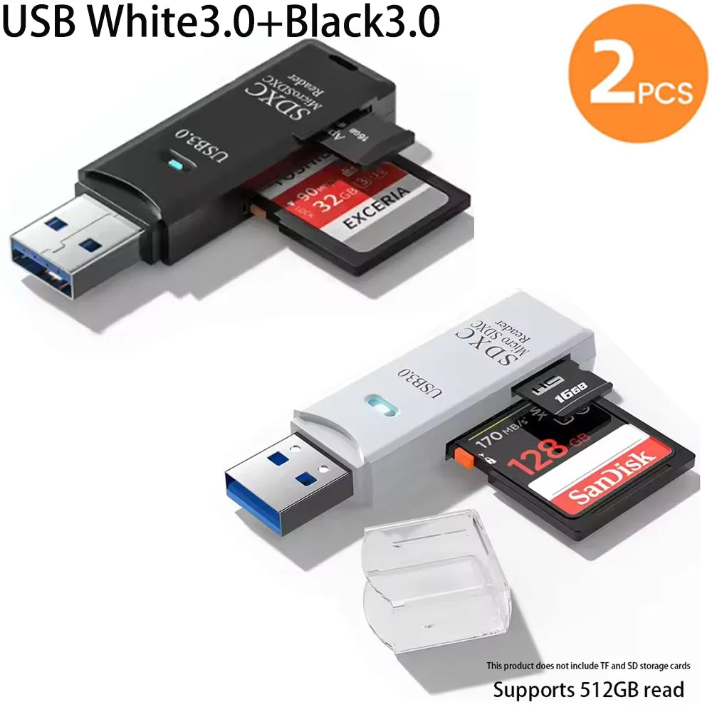 2-in-1 Multifunktions-USB-3.0-Kartenleser/Micro-SD-TF-Speicherkartenleser/USB-Flash-Laufwerk-Kartenleser-Adapter für PC/Laptops