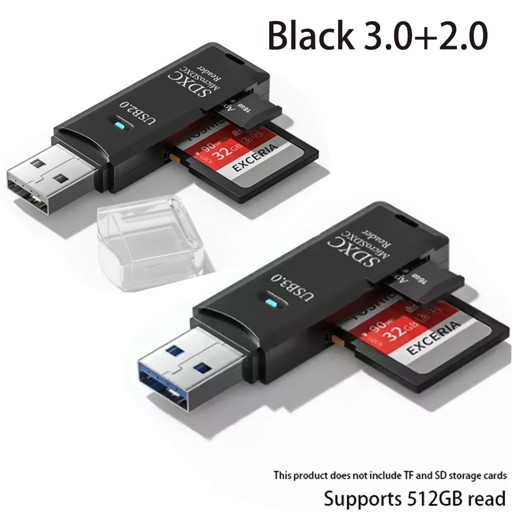 2-in-1 Multifunktions-USB-3.0-Kartenleser/Micro-SD-TF-Speicherkartenleser/USB-Flash-Laufwerk-Kartenleser-Adapter für PC/Laptops