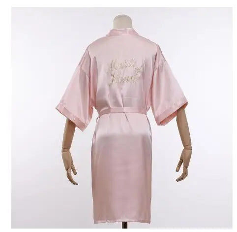 Floral Satin Kimono Robe - Bridal Bridesmaid Dressing Gown for Women