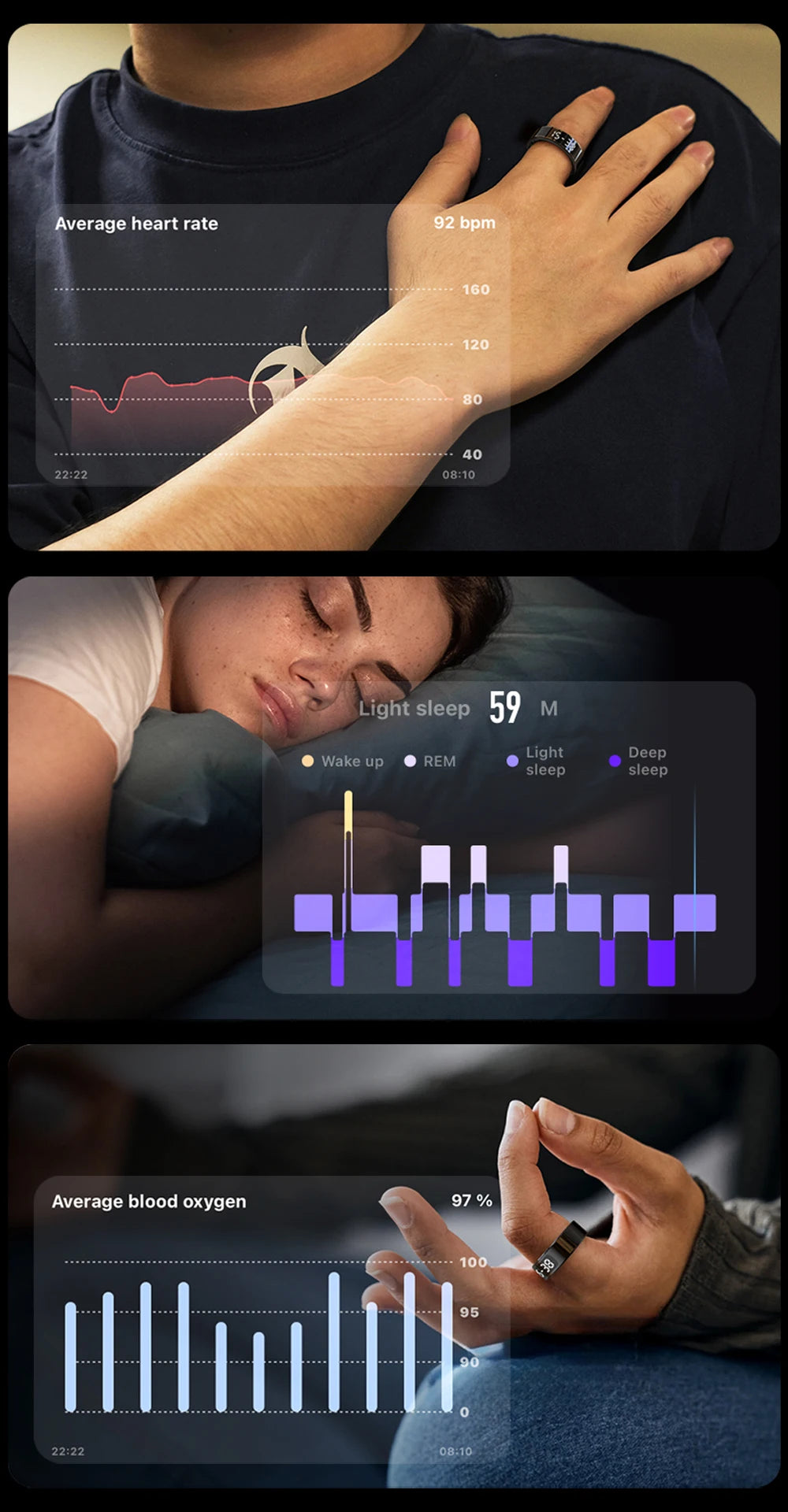 R12 Smart Ring – 24/7 Health Tracking with Touch Screen & Wireless Charge, 5 ATM Waterproof For Men Women