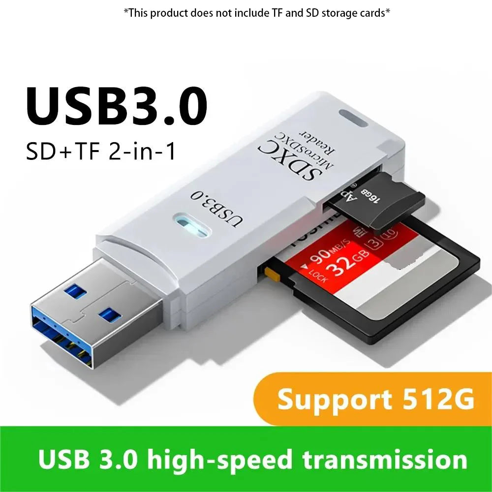 2-in-1 Multifunktions-USB-3.0-Kartenleser/Micro-SD-TF-Speicherkartenleser/USB-Flash-Laufwerk-Kartenleser-Adapter für PC/Laptops