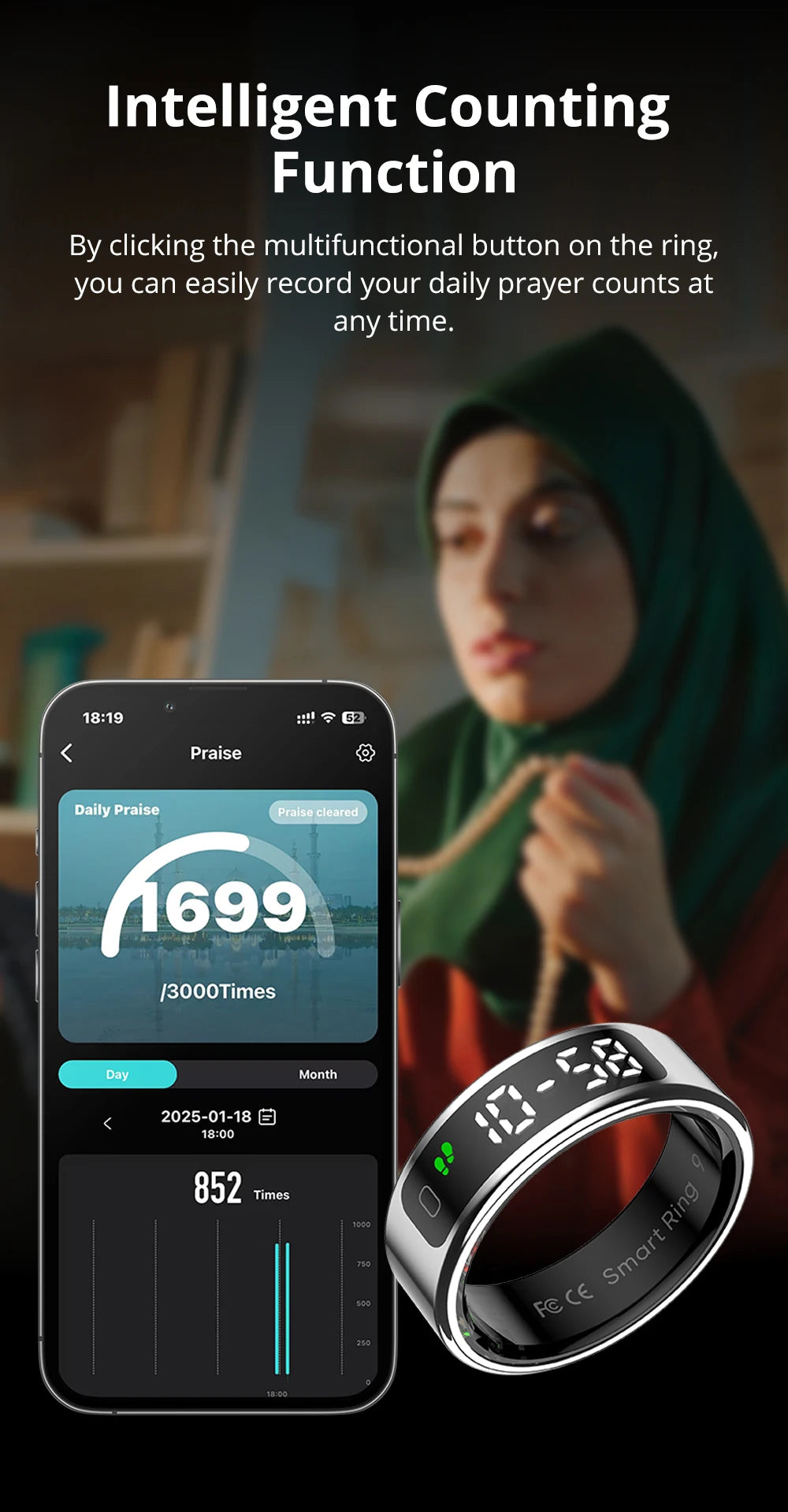 R12 Smart Ring – 24/7 Health Tracking with Touch Screen & Wireless Charge, 5 ATM Waterproof For Men Women