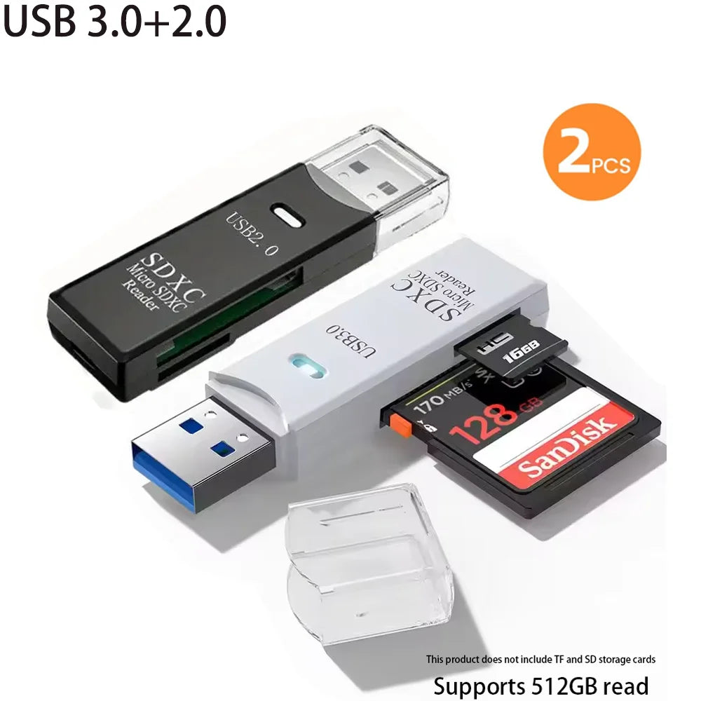 2-in-1 Multifunktions-USB-3.0-Kartenleser/Micro-SD-TF-Speicherkartenleser/USB-Flash-Laufwerk-Kartenleser-Adapter für PC/Laptops