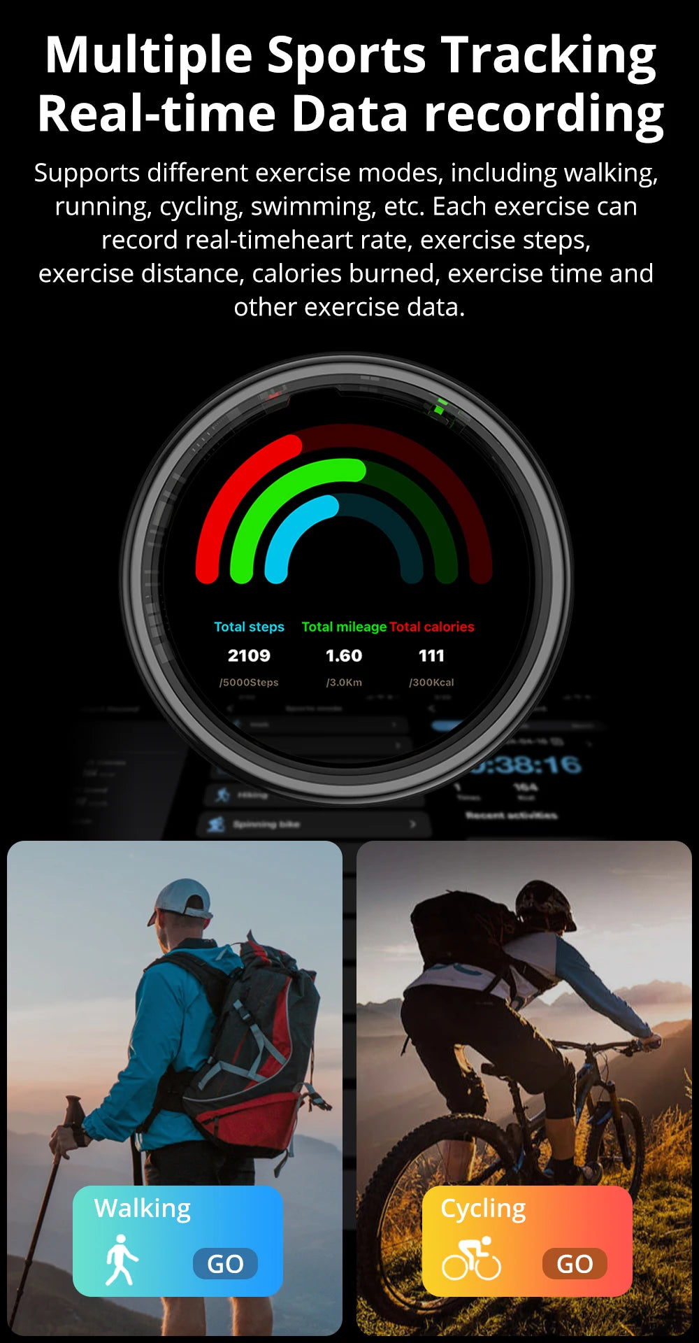 R12 Smart Ring – 24/7 Health Tracking with Touch Screen & Wireless Charge, 5 ATM Waterproof For Men Women