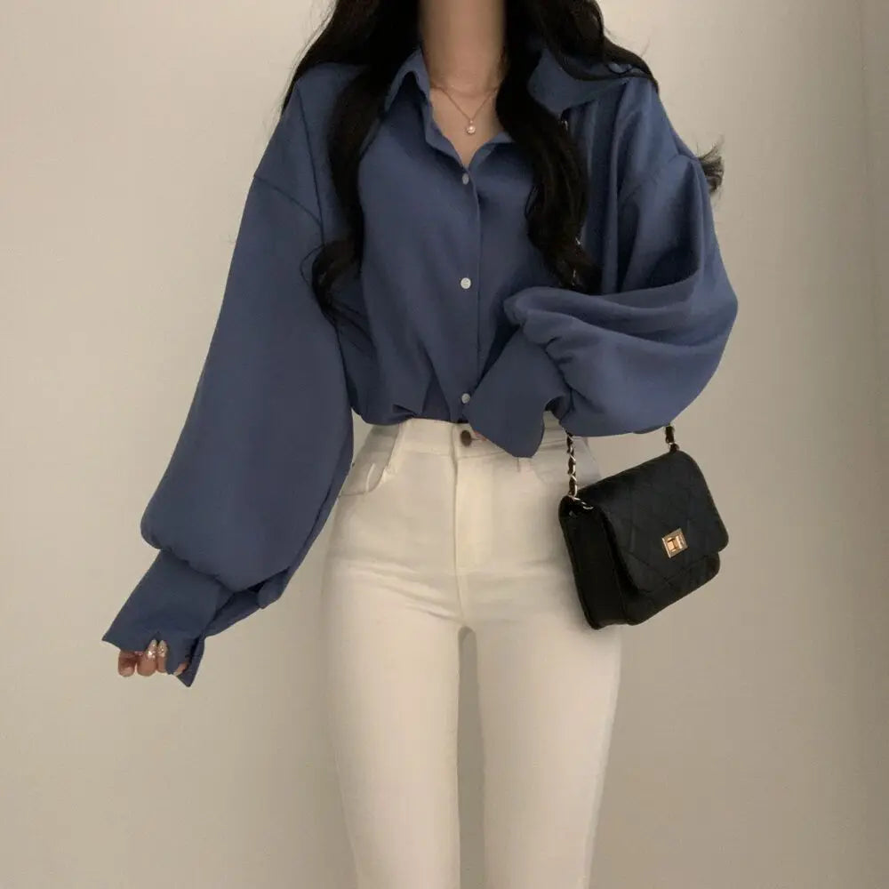 Puff Sleeve Temperament V-neck Professional White Shirt Women's Design Sense Large Size Inner Base Shirt Top