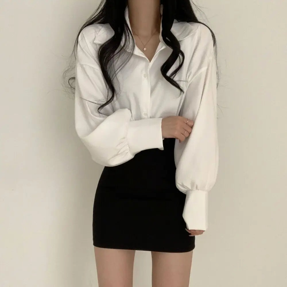 Puff Sleeve Temperament V-neck Professional White Shirt Women's Design Sense Large Size Inner Base Shirt Top