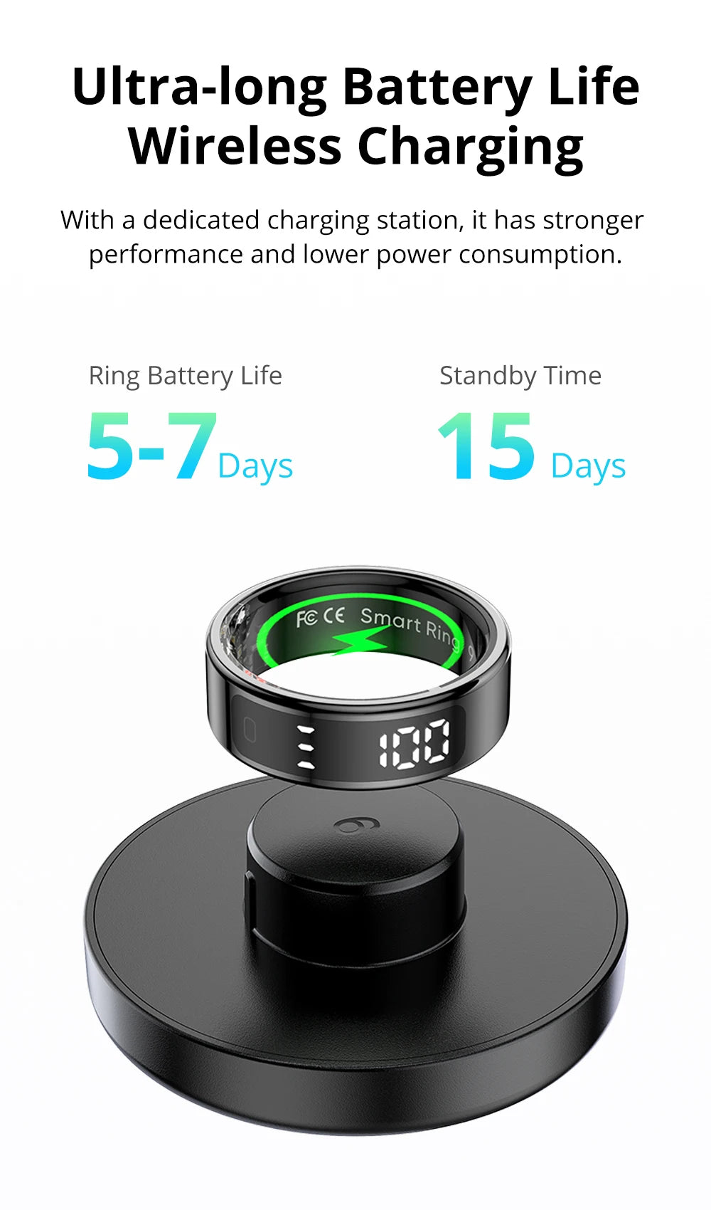R12 Smart Ring – 24/7 Health Tracking with Touch Screen & Wireless Charge, 5 ATM Waterproof For Men Women