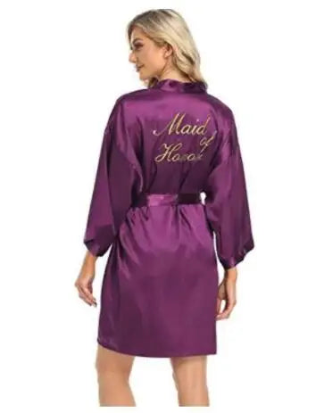 Floral Satin Kimono Robe - Bridal Bridesmaid Dressing Gown for Women