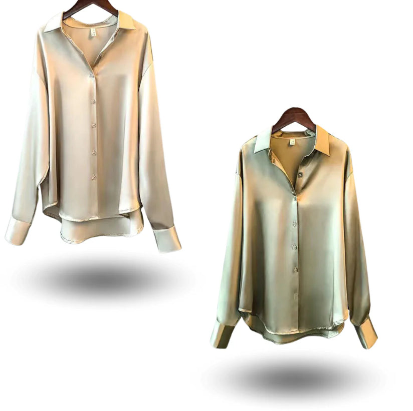 Women's Long-Sleeved Satin Shirt - Elegant Button-Down Blouse for Office, Casual & Evening Wear