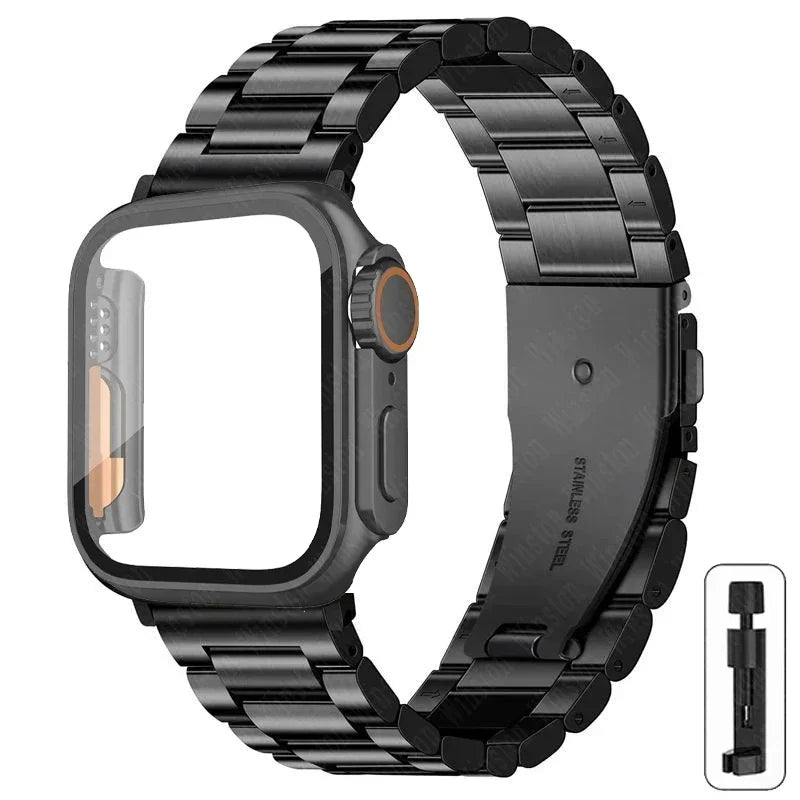Edelstahlarmband + Ultra-Gehäuse für Apple Watch (44 mm, 45 mm, 41 mm, 40 mm, 42 mm) – Metallarmband für iWatch Series 9, 8, 7, 6, SE, 5 und 4 