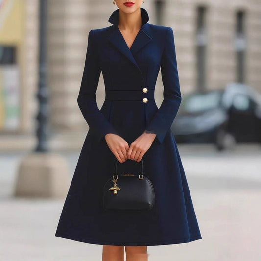 French Elegant A-Line Dress - Mid-Length Pocket Dress