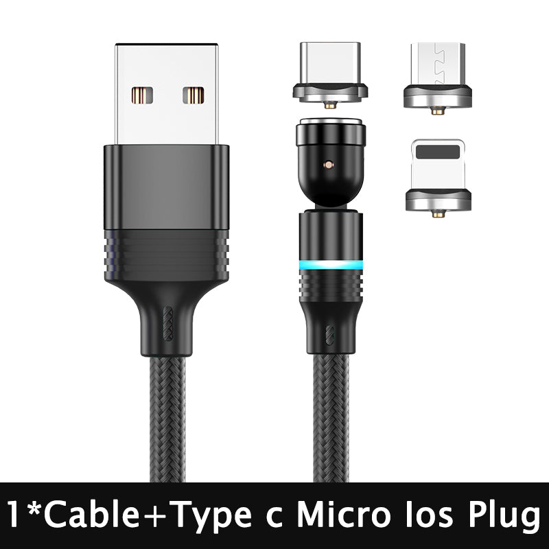 Magnetische Oplaadkabel 540° Draaibaar - 3-in-1 Universeel Snel Opladen Type-C Micro USB iOS