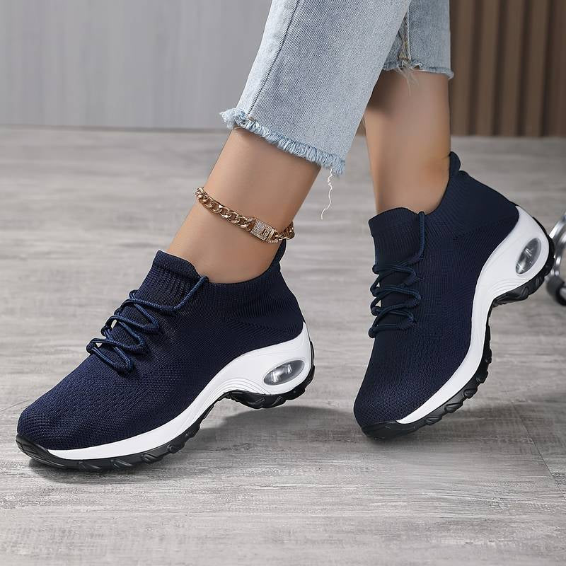 Women's Flying Knit Sneakers - Lightweight Breathable Slip-On Walking Shoes