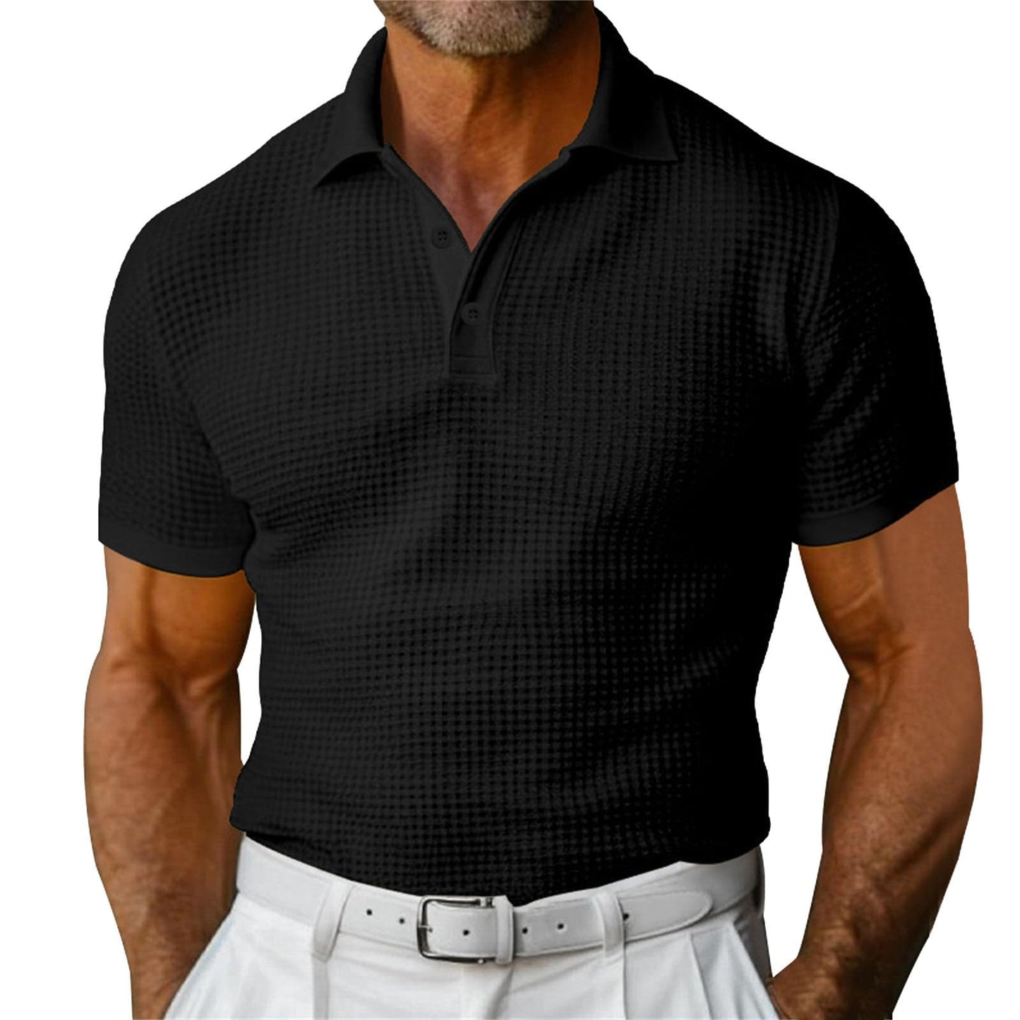 Herre Waffle Polo Shirt — Slim Fit Sommer Krave Top