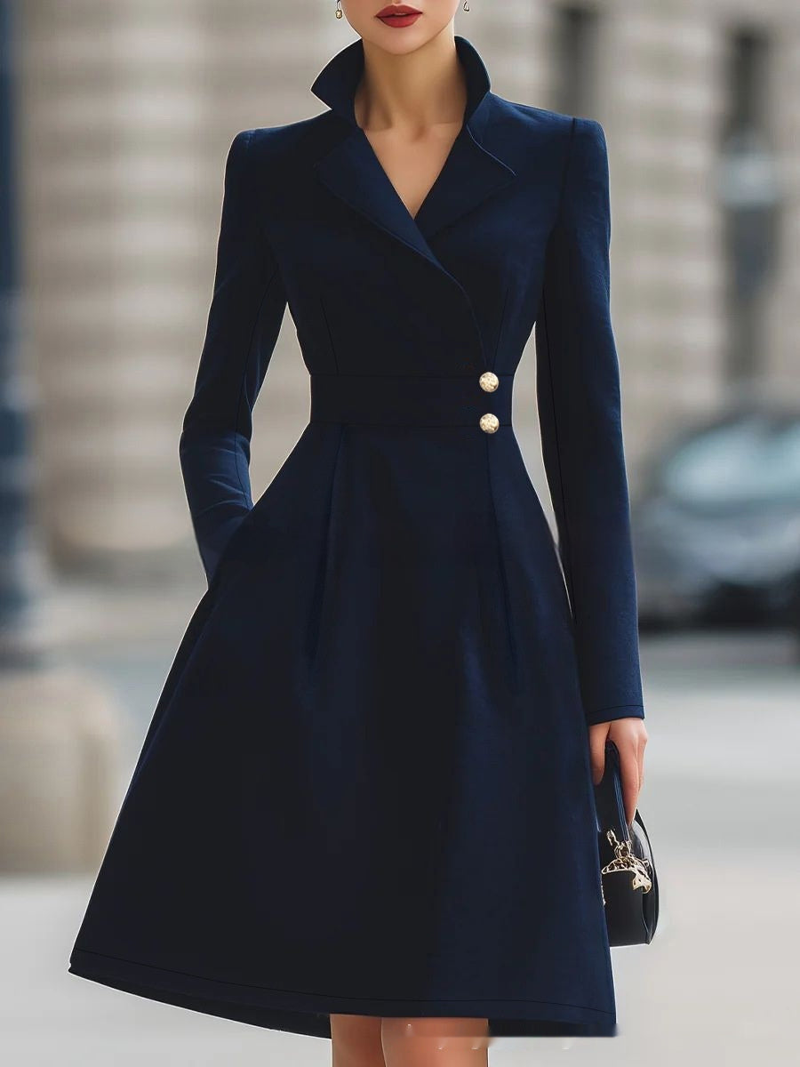 Franse elegante jurk in A-lijn - midilengte jurk met zakken