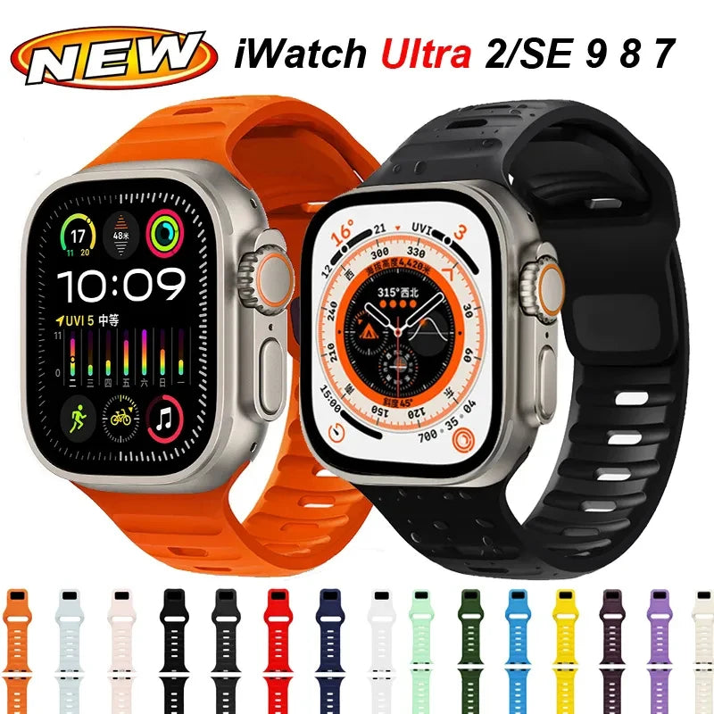 Sportarmbänder für Apple Watch Ultra 2, weiche Silikonarmbänder, Ersatzarmband für iWatch Serie 9, 8, 7, 6, 5, 4, SE 