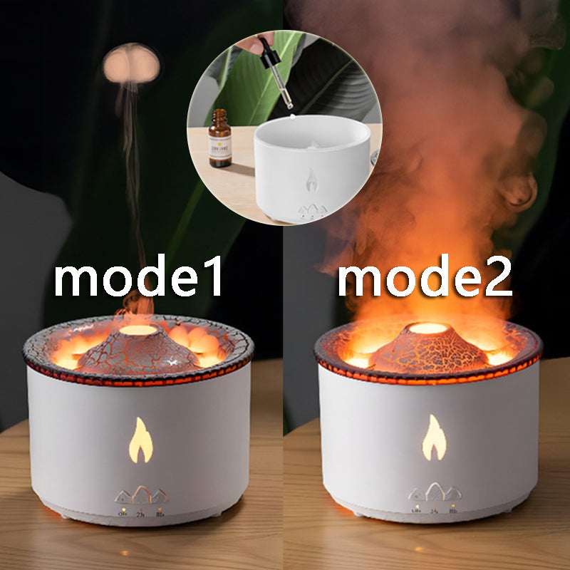 Volcano Flame Ultrasonic Humidifier: Healing Jellyfish Mist & Aromatherapy Diffuser – Smart 2-Color Ambient Lighting