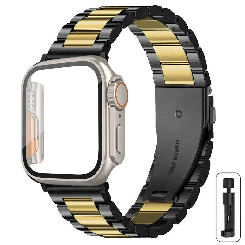 Edelstahlarmband + Ultra-Gehäuse für Apple Watch (44 mm, 45 mm, 41 mm, 40 mm, 42 mm) – Metallarmband für iWatch Series 9, 8, 7, 6, SE, 5 und 4 