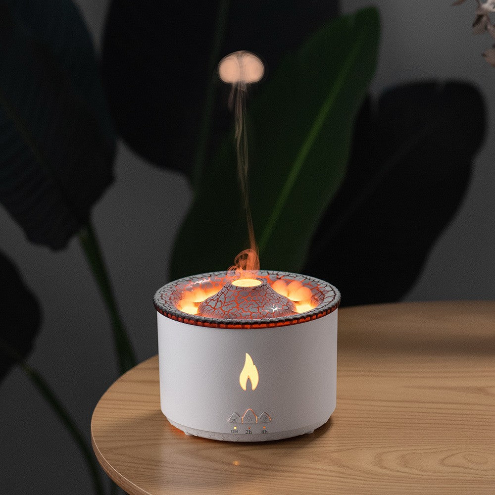 Volcano Flame Ultrasonic Humidifier: Healing Jellyfish Mist & Aromatherapy Diffuser – Smart 2-Color Ambient Lighting