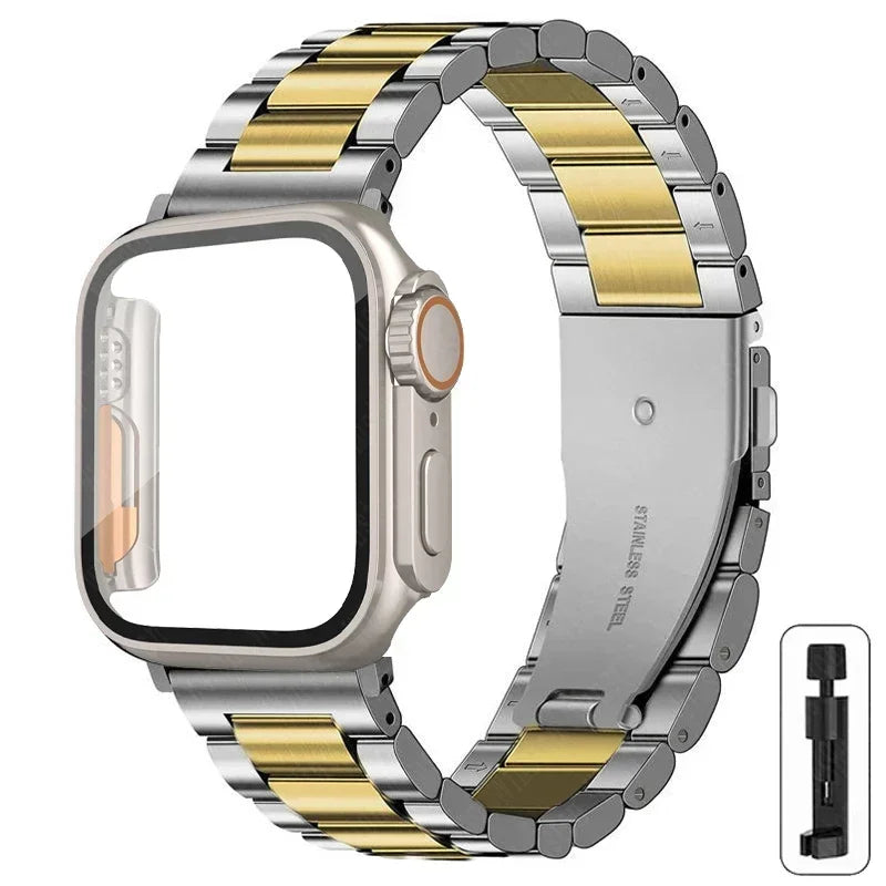 Edelstahlarmband + Ultra-Gehäuse für Apple Watch (44 mm, 45 mm, 41 mm, 40 mm, 42 mm) – Metallarmband für iWatch Series 9, 8, 7, 6, SE, 5 und 4 