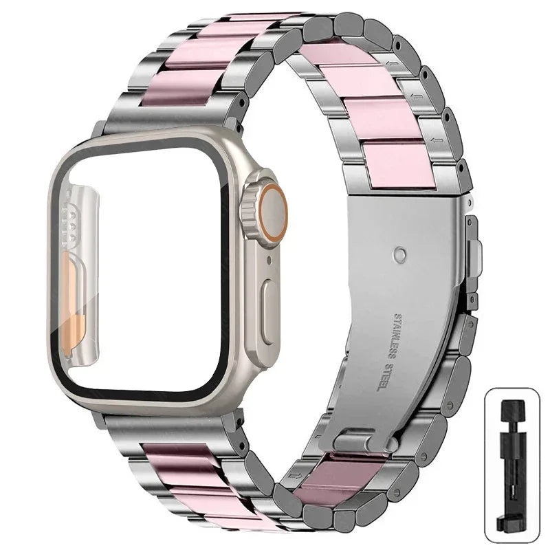 Edelstahlarmband + Ultra-Gehäuse für Apple Watch (44 mm, 45 mm, 41 mm, 40 mm, 42 mm) – Metallarmband für iWatch Series 9, 8, 7, 6, SE, 5 und 4 