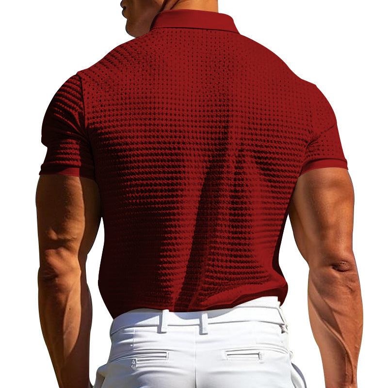 Herre Waffle Polo Shirt — Slim Fit Sommer Krave Top