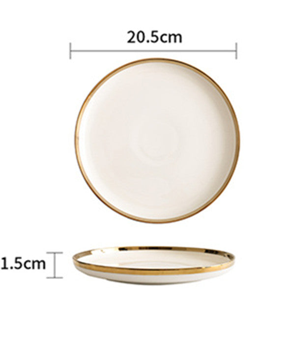 Service de vaisselle en porcelaine de qualité supérieure - Bols et assiettes à bord doré style américain