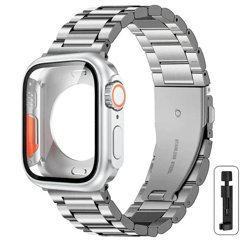Edelstahlarmband + Ultra-Gehäuse für Apple Watch (44 mm, 45 mm, 41 mm, 40 mm, 42 mm) – Metallarmband für iWatch Series 9, 8, 7, 6, SE, 5 und 4 