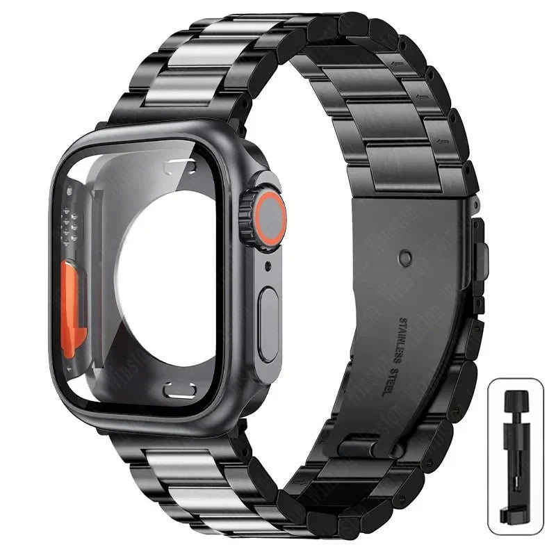 Edelstahlarmband + Ultra-Gehäuse für Apple Watch (44 mm, 45 mm, 41 mm, 40 mm, 42 mm) – Metallarmband für iWatch Series 9, 8, 7, 6, SE, 5 und 4 